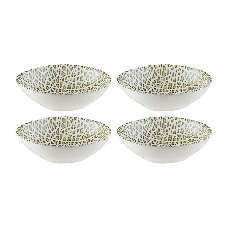 Lapya Wood 7″ x 6.5″ x h:2″ 17 oz. Organic Decorated Porcelain Bowl (Set of 4)