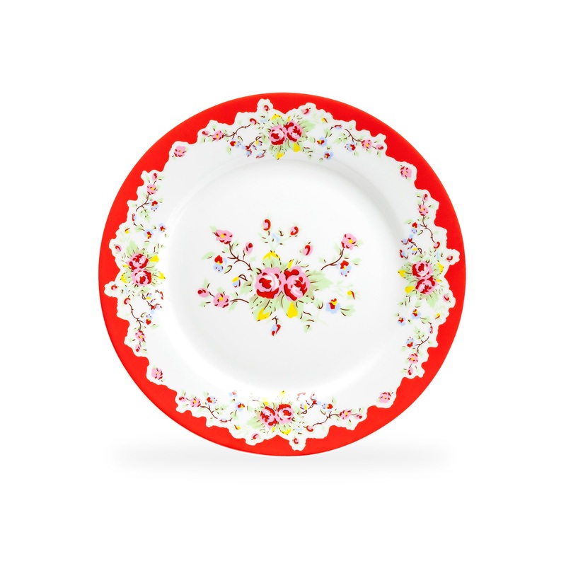 Rose with Red Accent Fine Porcelain Dessert Plate