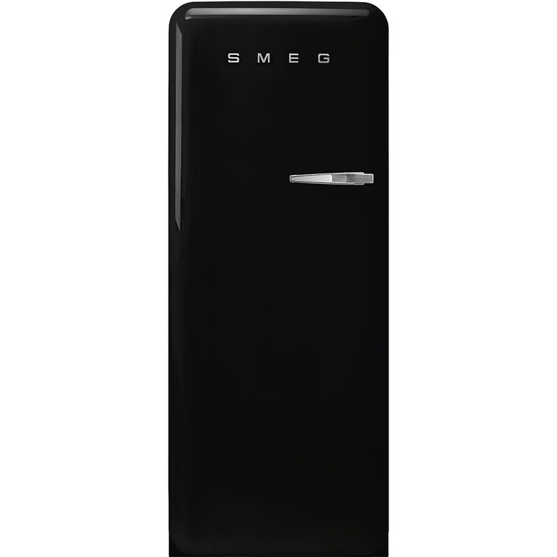Smeg 50’s Retro Style Aesthetic Freestanding Black Refrigerator Left Hand Hinge with Freezer, 24-Inches