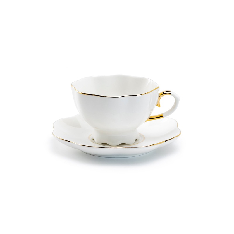White Gold Scallop Fine Porcelain Tea Cup and Saucer