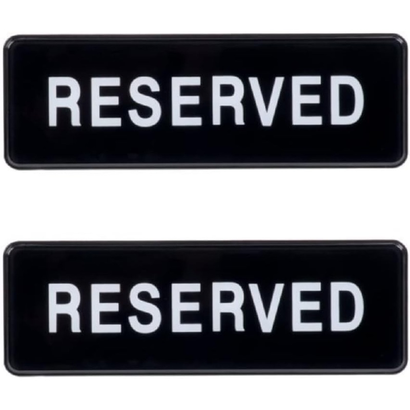 9″ x 3″ Reserved Sign with Easy Peel Self-Adhesive White on Black Color Set of 2- Door Sign Waterproof Self Adhesive Store Signs Indoor/Outdoor Warning Marker Home Business Use