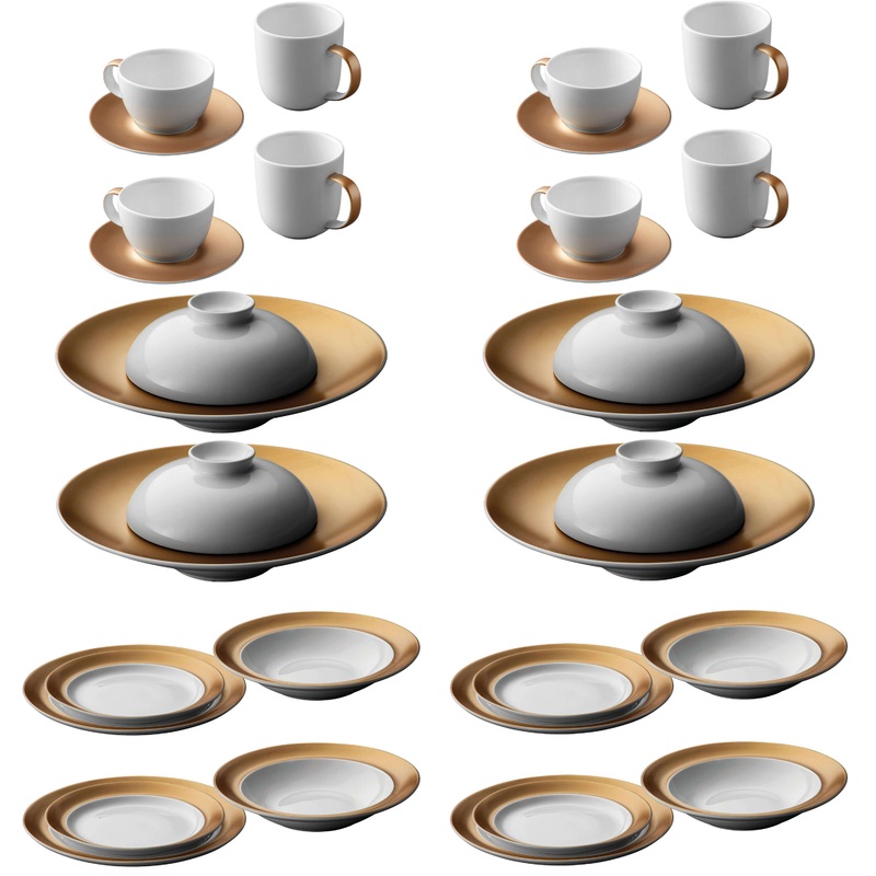 BergHOFF Gem 32pc Dinnerware Service for 4, White & Gold