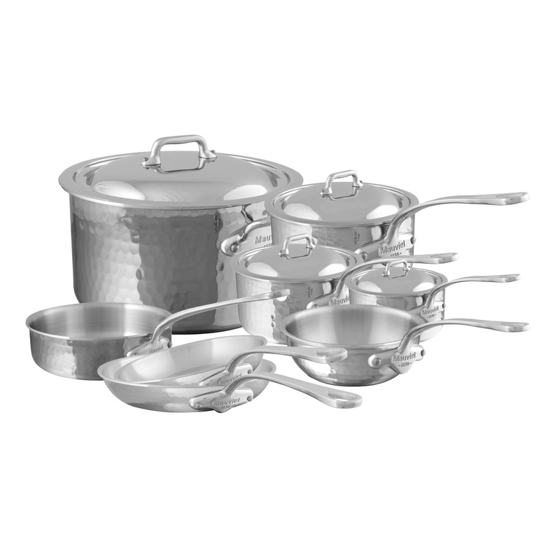 Mauviel M’ELITE Hammered 5-Ply 12-Piece Cookware Set With Cast Stainless Steel Handles And Curved Lid