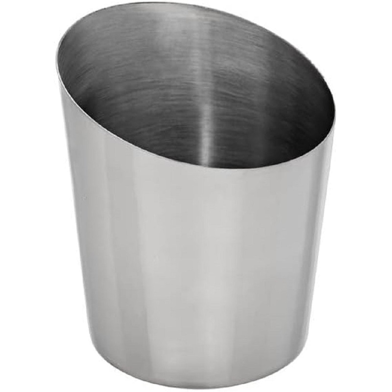 14 oz. Stainless Steel Angled French Fry Cup Mirror Finish Set of 2 – French Fry Holder Stainless Steel Fry Cup Appetizer Cups For Serving Chips Onion Rings Tater Tots or Vegetables