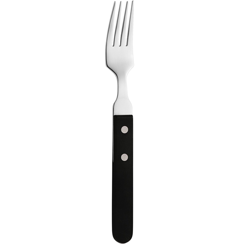 Amefa 700000B000340 7 7/8″ 18/0 Stainless Steel Dinner Fork with Black Plastic Handle – 12/Pack