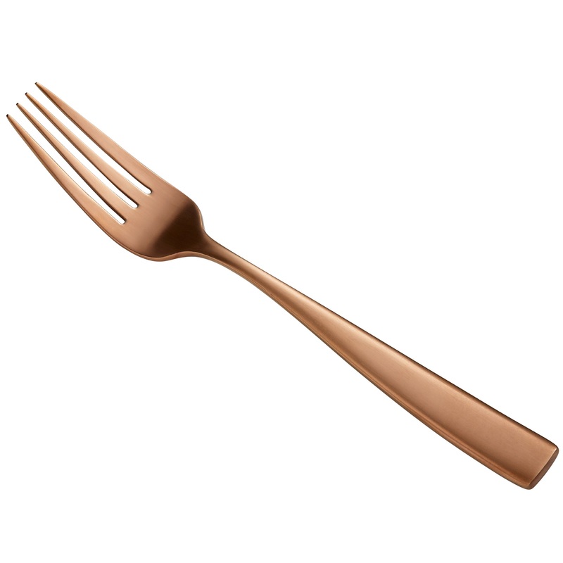 Bon Chef S3017RGM Manhattan 8 3/8″ Extra Heavy Weight Matte Rose Gold Stainless Steel European Dinner Fork – 12/Pack