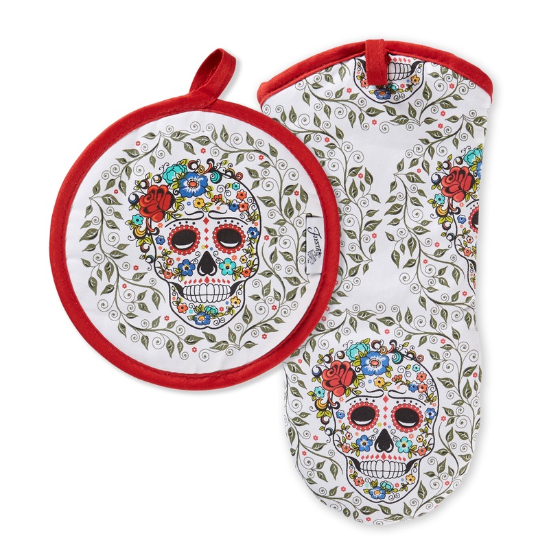 SKULL AND VINE SUGAR Oven Mitt & Pot Holder Set