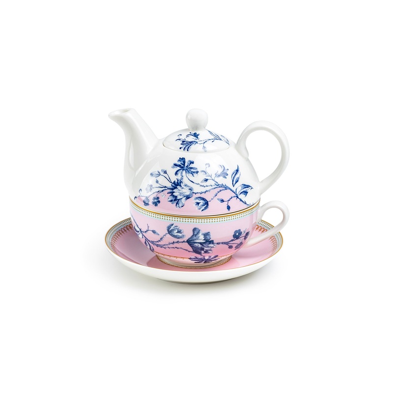 Blue Blossom Pink Fine Porcelain Tea For One Set