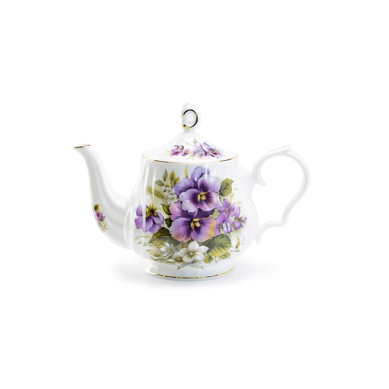 Purple Pansy Bone China Teapot