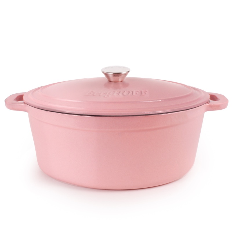 BergHOFF Neo Cast Iron 8qt. Oval Dutch Oven 13″ with Lid, Pink