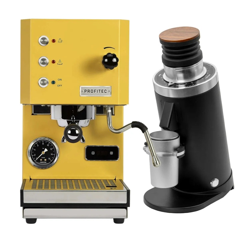 Profitec Go (Yellow) Espresso Machine & DF64 Gen 2 Grinder w/ DLC Burrs (Black) Bundle