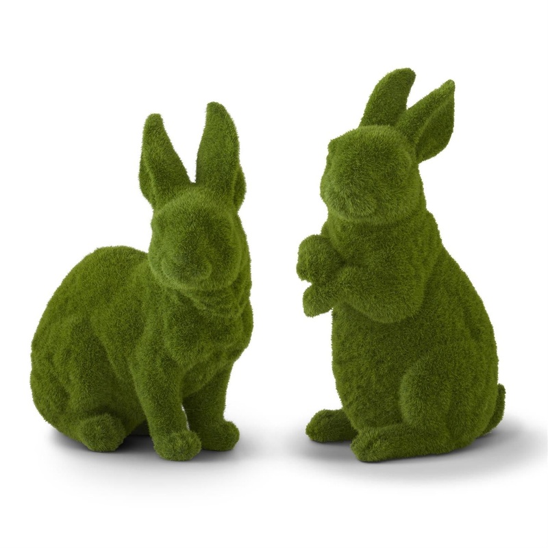 Resin Green Flocked Mossy Rabbits