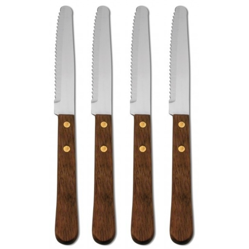 Set of 4 Delco by Oneida Elite Stainless Wooden Handle Steak Knives