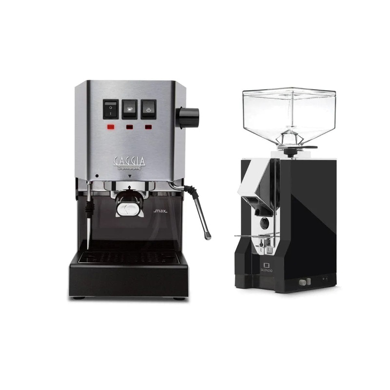 Gaggia Classic Evo Pro Stainless & Eureka Mignon Silenzio Matte Black 55mm Grinder Bundle