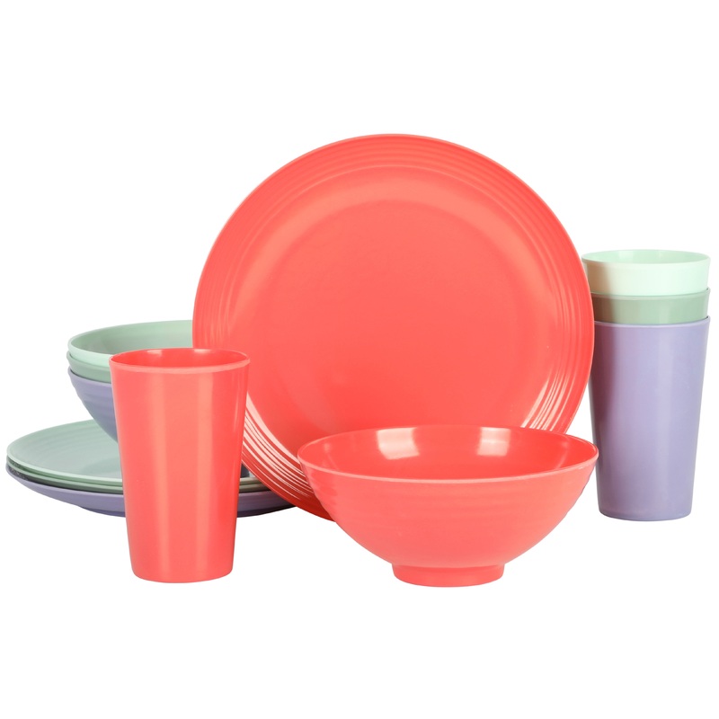 Gibson Home Zelly 12-Piece Coupe Embossed Melamine Dinnerware Set