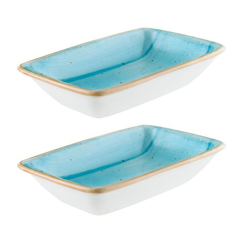 Aqua 6″ x 3.75″ x h:1.25″ 6 oz. Rectangular Blue Porcelain Deep Plate (Set of 2)