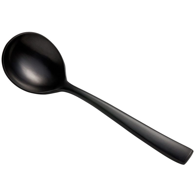 Bon Chef S3001BM Manhattan 6 3/8″ 18/10 Extra Heavy Weight Matte Black Stainless Steel Bouillon Spoon – 12/Pack