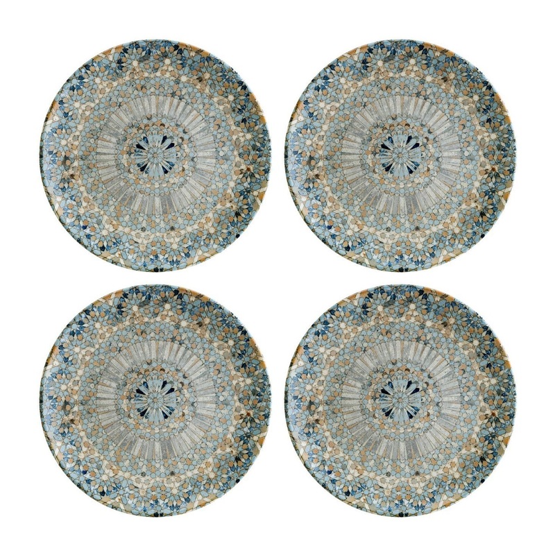 Luca Mosaic Matte dia.8.25″ Round Decorated Porcelain Plate (Set of 4)