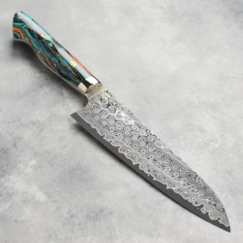 Nigara Anmon SG2 Damascus 8.25″ Gyuto, Marble Turquoise