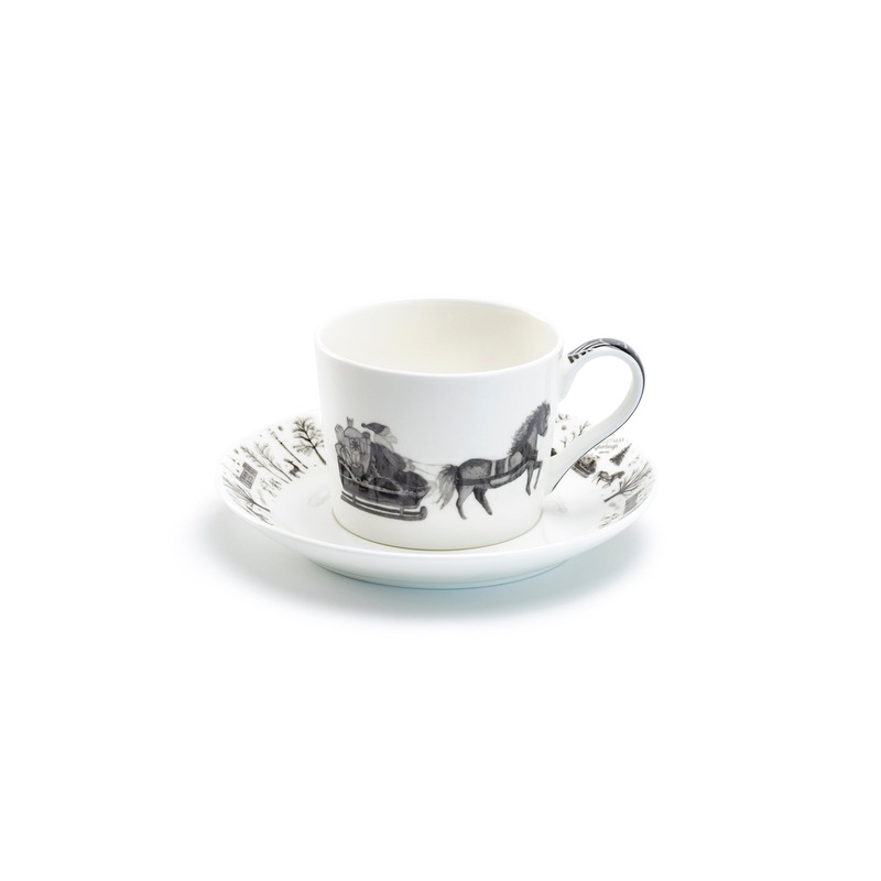 Winter Wonderland Santa Carriage Bone China Tea Cup and Saucer