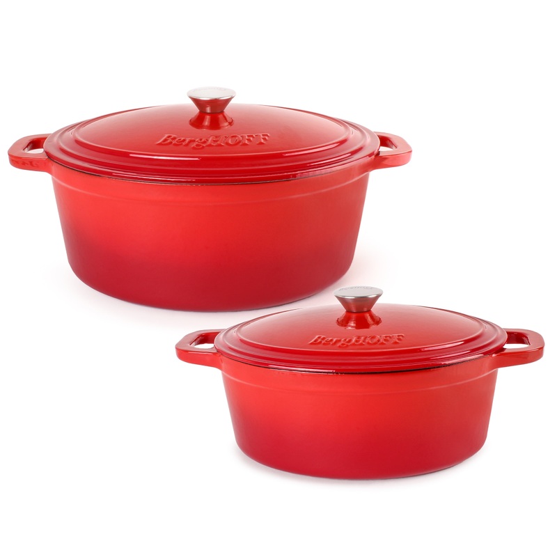 BergHOFF Neo 4pc Cast Iron Cookware Set, 5qt. & 8qt., Red