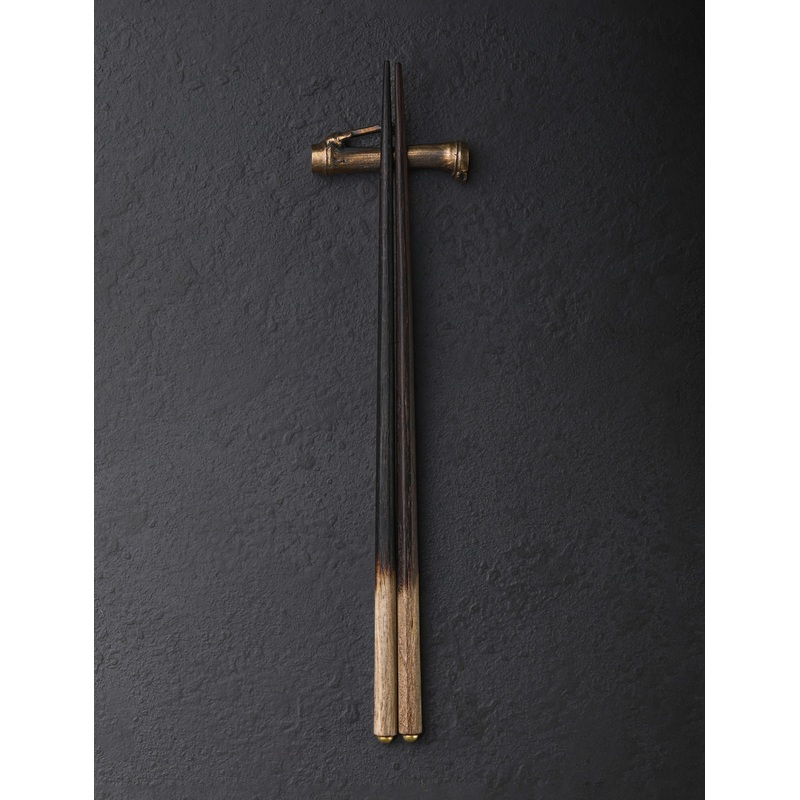 Charred Chopsticks & Bronze Bamboo Rest
