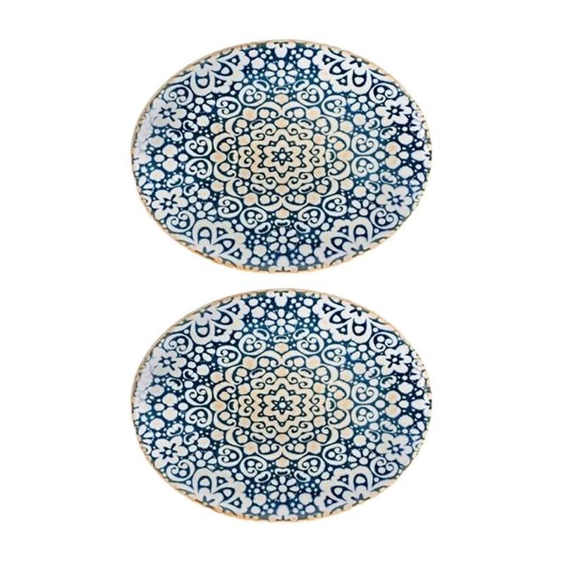 Alhambra 9.75″ x 7.5″ x h:1″ Oval Decorated Porcelain Platter (Set of 2)