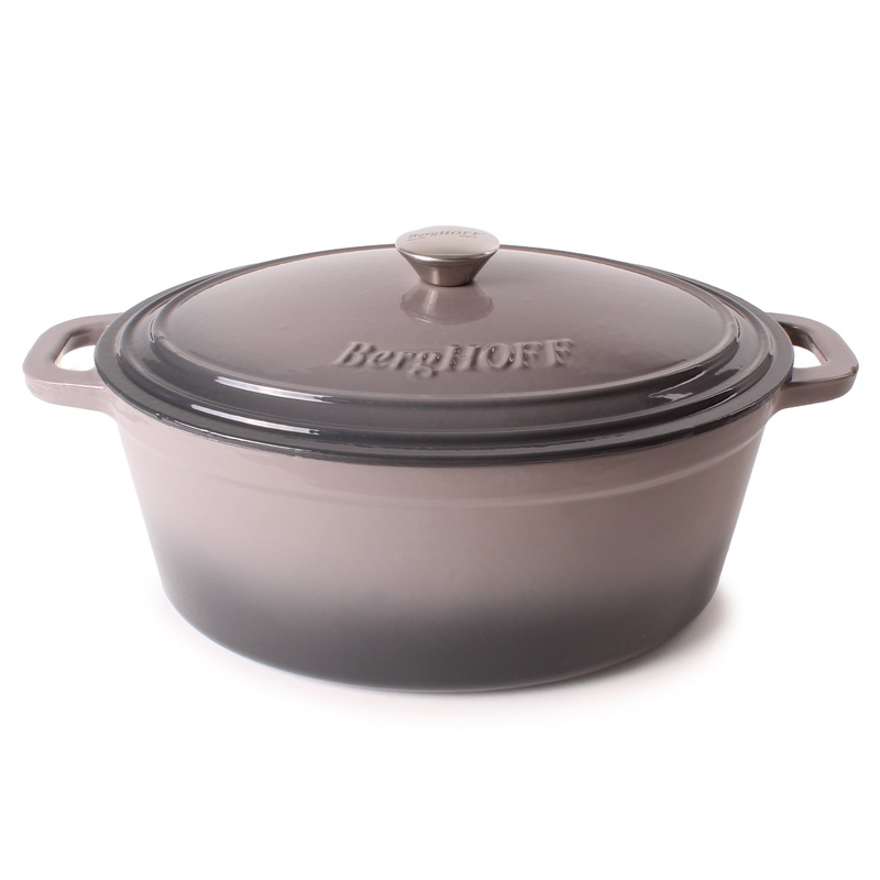 BergHOFF Neo Cast Iron 8qt. Oval Dutch Oven 13″ with Lid, Oyster