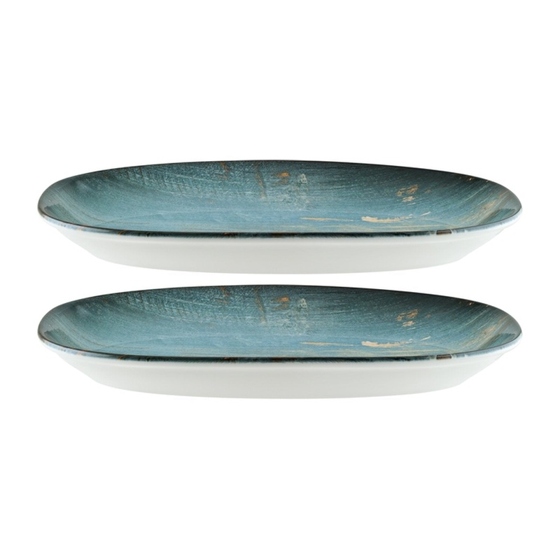 Madera 7.5″ x 4.25″ x h:1″ Oval Decorated Porcelain Platter (Set of 2)
