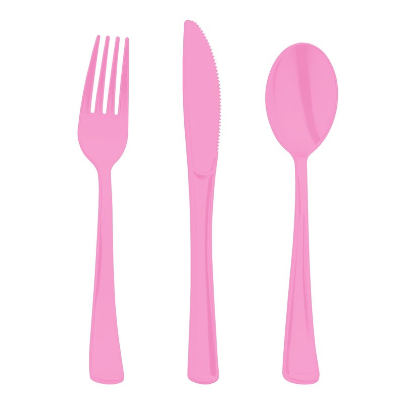 Pink Disposable Plastic Party Cutlery Set