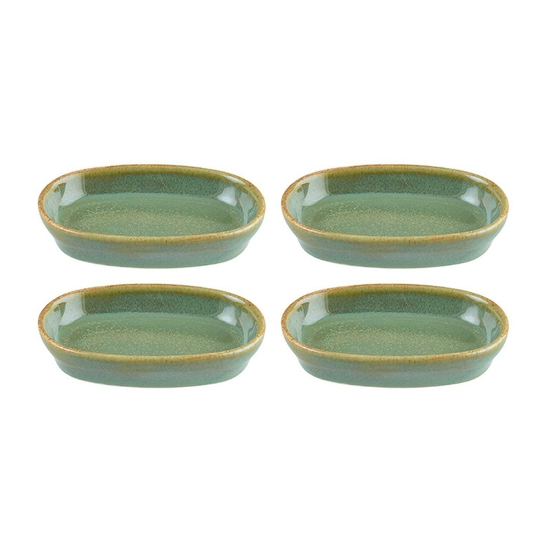 Sage 4″ x 2.5″ x h:0.75″ Oval Green Porcelain Platter (Set of 4)