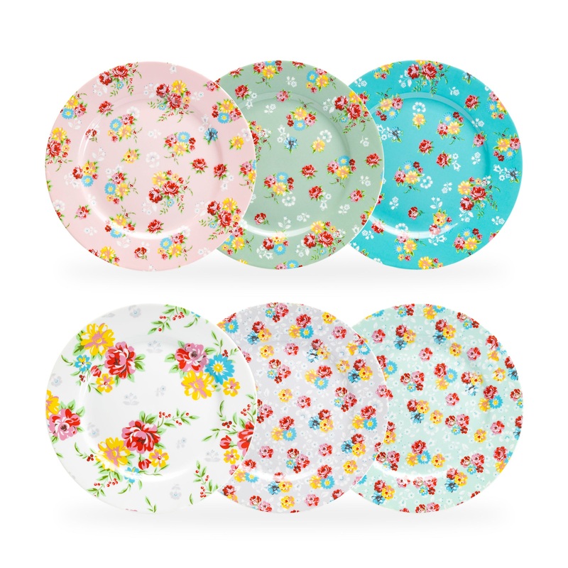8″ Assorted Shabby Rose Fine Porcelain Dessert Plate Set of 6
