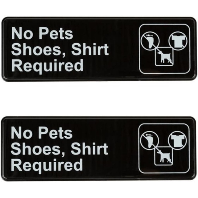 9″ x 3″ No Pets/Shoes, Shirt Required Sign with Easy Peel Self-Adhesive White on Black Color Set of 2- Door Sign Waterproof Self Adhesive Store Signs Indoor/Outdoor Warning Marker Home Business Use