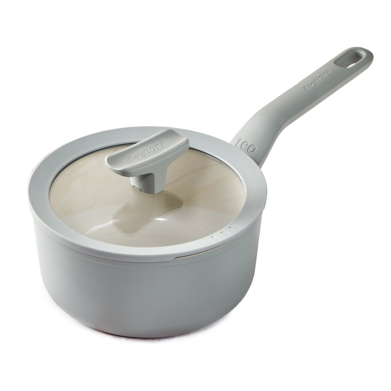 BergHOFF Balance Nonstick Ceramic Saucepan 7″, 2.1qt. With Glass Lid, Recycled Aluminum, Moonmist