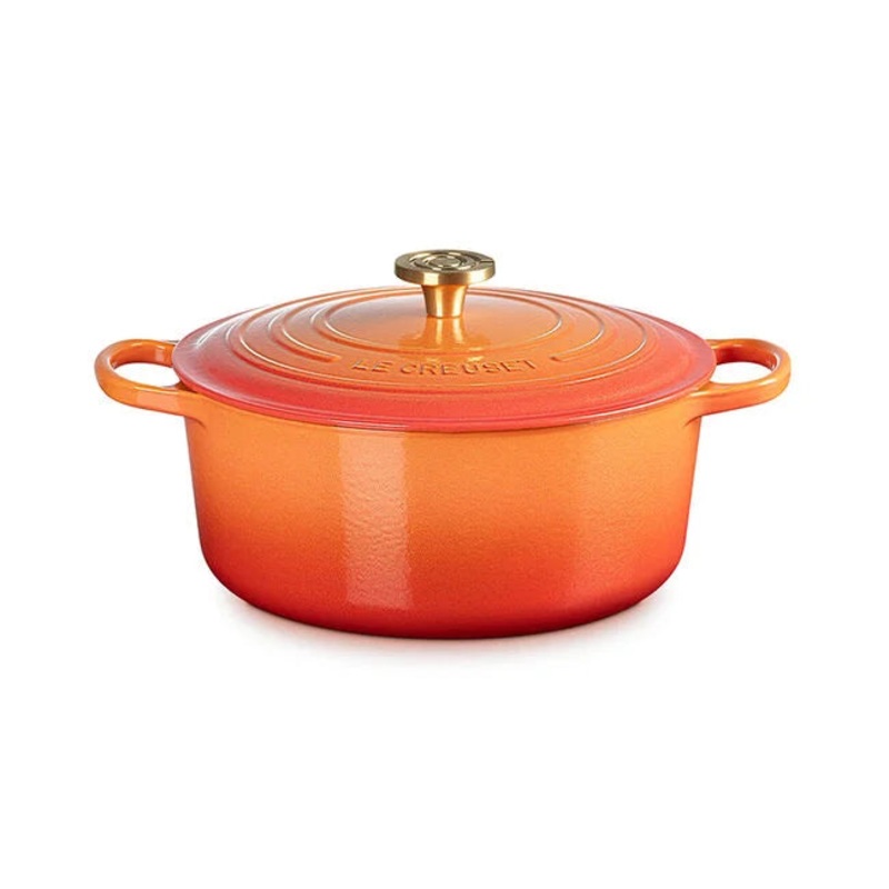 Le Creuset Flamme Doree Signature Round Dutch Oven with Crucible Knob – 7.25 Qt