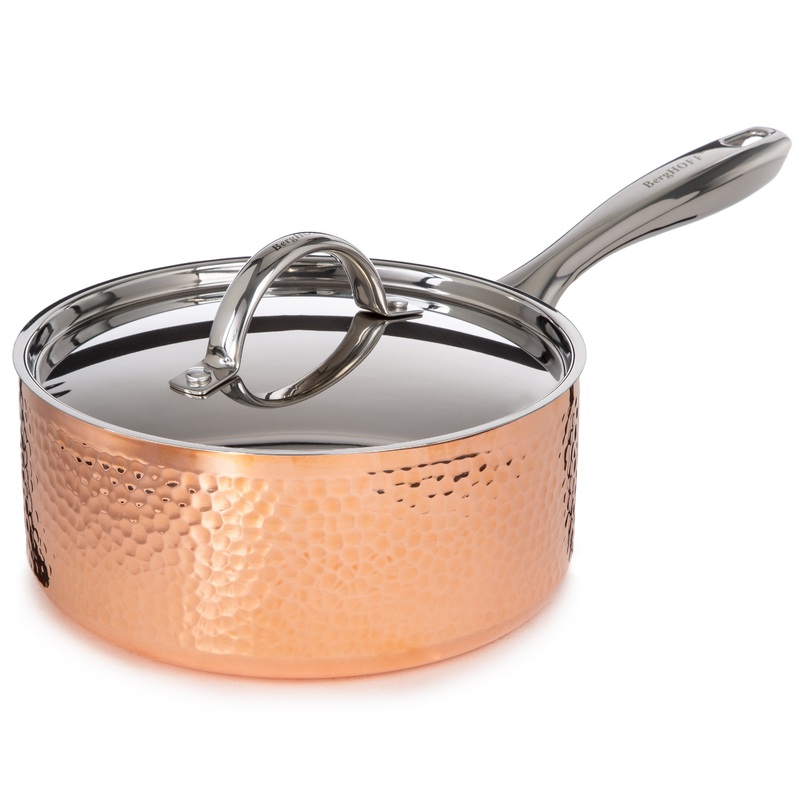 BergHOFF Vintage Tri-Ply Copper 8″ Saucepan 3qt. with Lid, Hammered