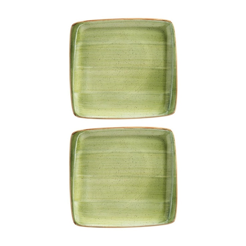 Therapy 8.5″ x 8″ Square Green Porcelain Plate (Set of 2)