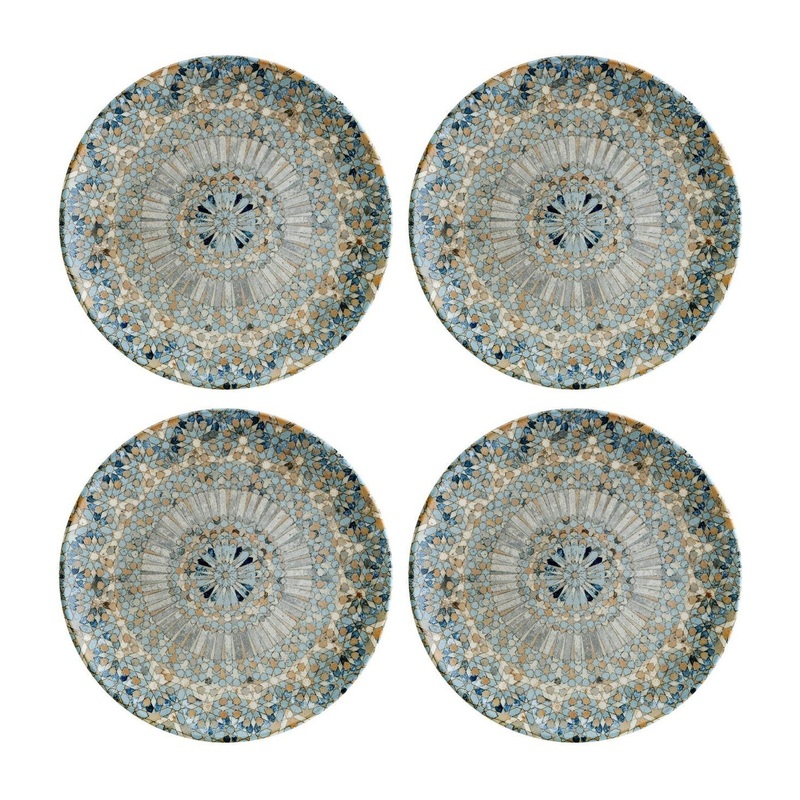 Luca Mosaic Matte dia.10.5″ Round Decorated Porcelain Plate (Set of 4)