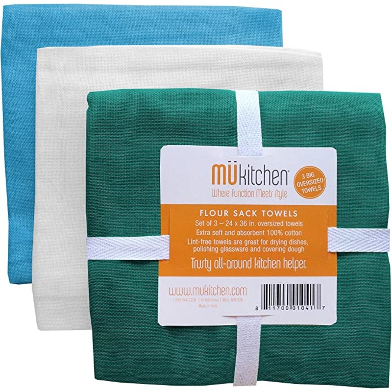 Mu Kitchen Set of 3 Flour Sack Towels, Multiple Colors
