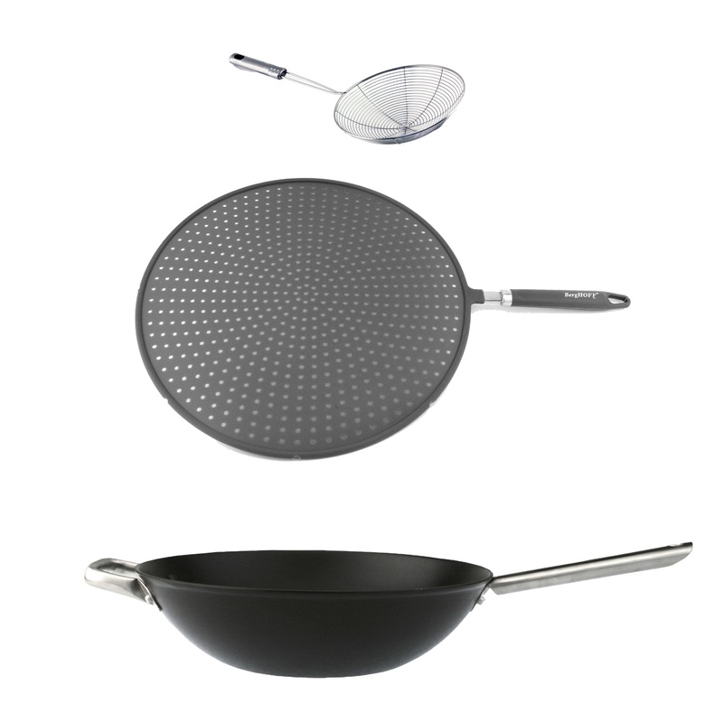 BergHOFF Geminis 3Pc Non-stick Spun Cast Aluminum 12″ Wok With Silicone Screen & Skimmer