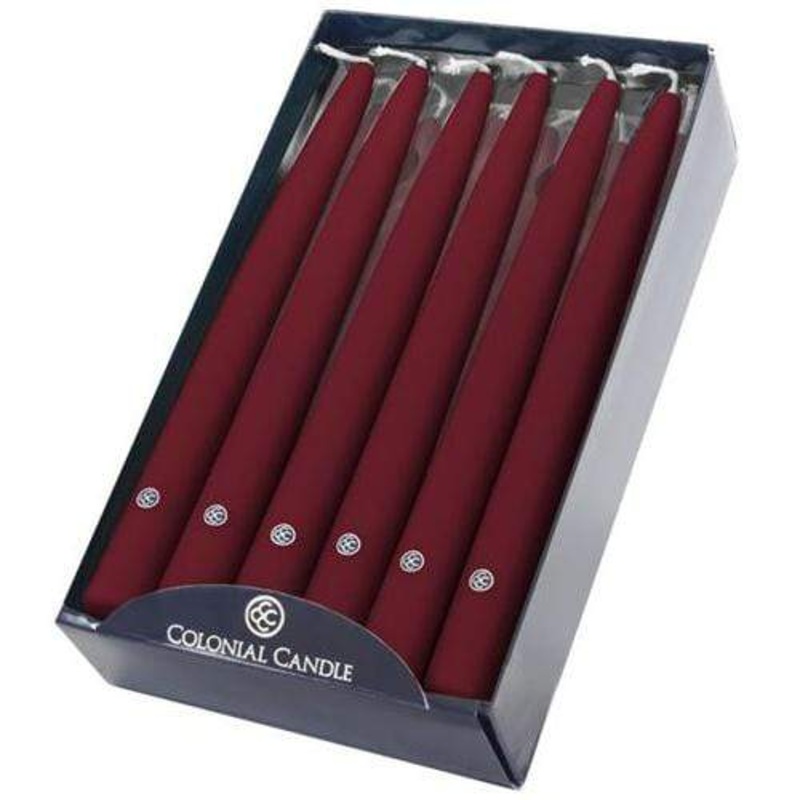 Colonial Candle Hand Dipped Taper 12in – Cranberry (Set of 12)