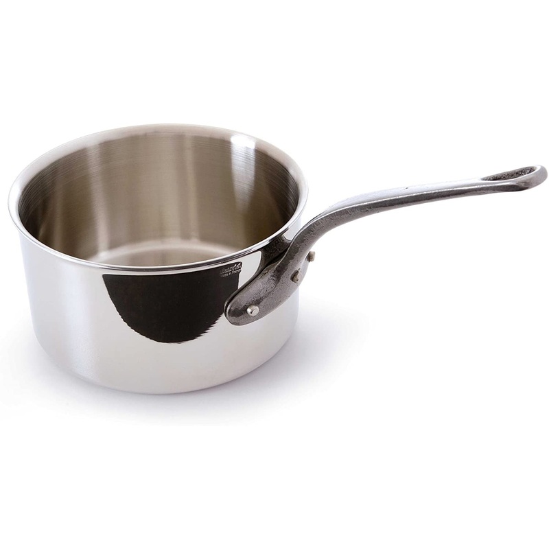 Mauviel M’Cook Ci 2.6 Quart Stainless Steel Saucepan w/Cast Iron Handle, 7 Inch