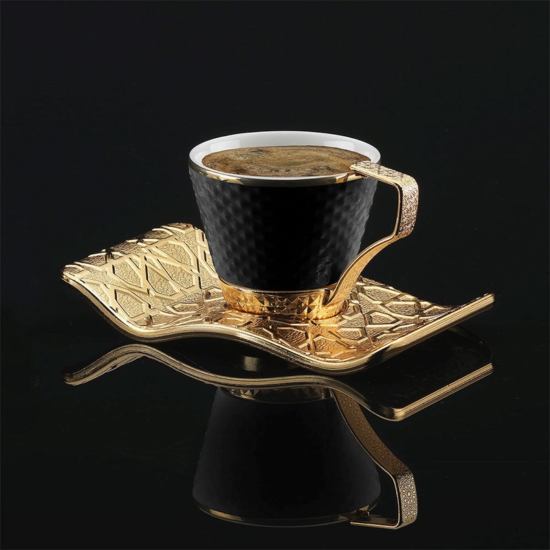 Turkish Coffee Cups Set of 6, Black Mugs, 18 Pcs, 2.7 Oz