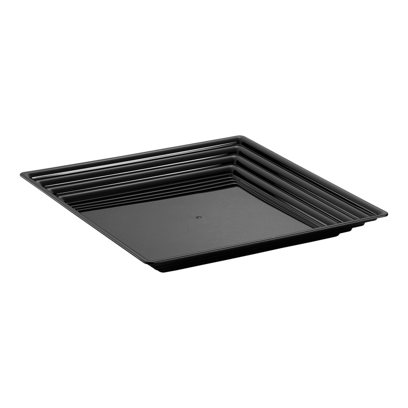 16″ x 16″ Black Square with Groove Rim Plastic Serving Trays