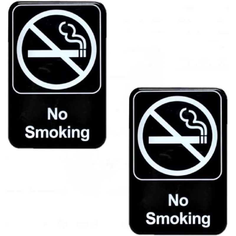 6″ x 9″ No Smoking Sign with Easy Peel Self-Adhesive White on Black Color Set of 2- Waterproof Self Adhesive Store Signs Indoor/Outdoor Warning Marker Home Business Use