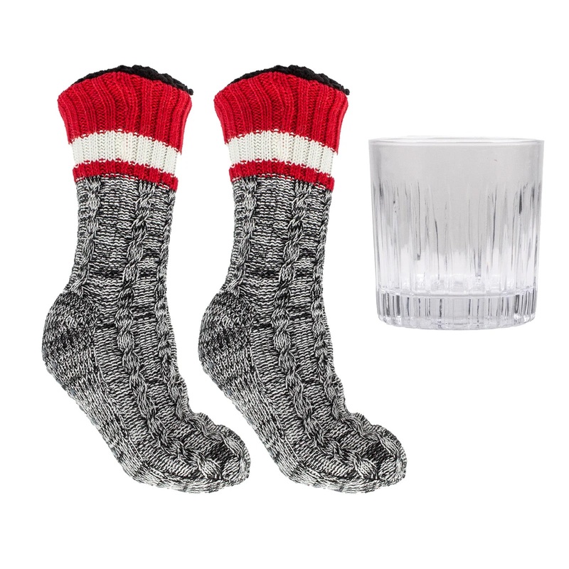 Aromasoles Mens Socks on the Rocks Gift Set, Includes Bourbon Infused Slipper Socks & Tumbler