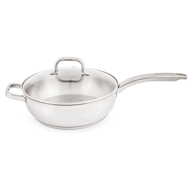 BergHOFF Belly Shape 18/10 Stainless Steel 9.5″ Deep Skillet with Glass Lid