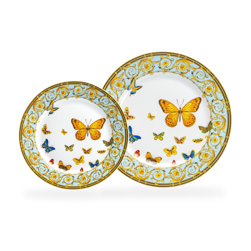 Butterflies with Blue Ornament Fine Porcelain Dessert/Dinner Plate