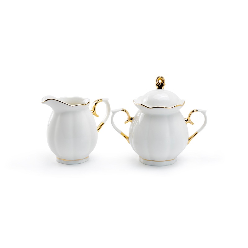 White Gold Scallop Fine Porcelain Sugar & Creamer Set – CLEARANCE