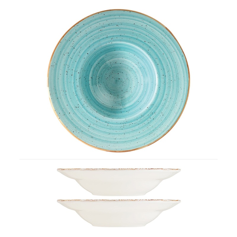 Aqua dia.11″ h:2.5″ 14 oz. Round Blue Porcelain Bowl (Set of 2)
